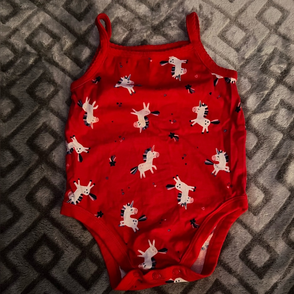 Red Skinny Strap 6/9 M onesie